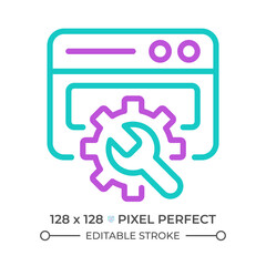 Website configuration two color line icon. Web page adjustment and customization. Manage site. Webdesign bicolor outline symbol. Duotone linear pictogram. Isolated illustration. Editable stroke