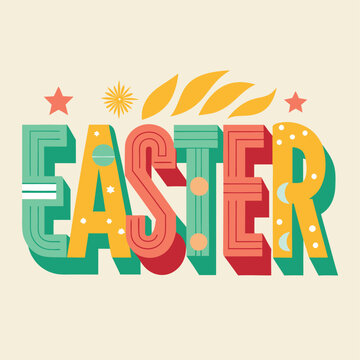 Colour easter text realistic decorative background illustration