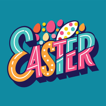 Colour easter text realistic decorative background illustration