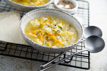 Homemade vegetable soup with millet