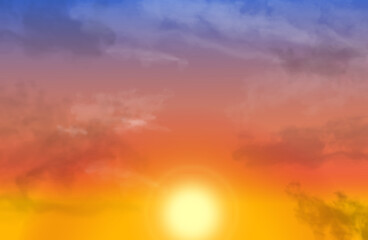 紅夕焼けの空のイラスト背景 
