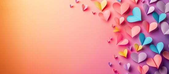 Colorful background with paper hearts and generous copy space image.