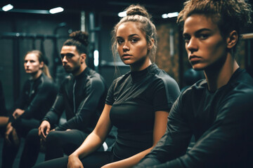 Fototapeta premium Athletes smiling in a gym...