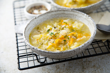 Homemade vegetable soup with millet
