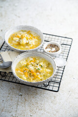 Homemade vegetable soup with millet