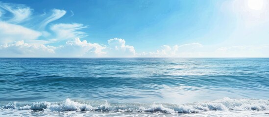Fototapeta premium The ocean viewed from the shore is a valuable natural backdrop for a copy space image.