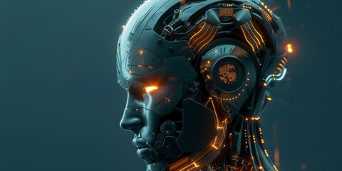 Advanced AI Robot Profile in Neon Blue