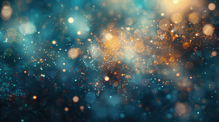 Fototapeta premium Abstract Night Sparkles, Glittering Bokeh Lights Beautiful abstract image of blue and gold bokeh lights, evoking a sense of magic and wonder, perfect for festive and celebratory themes