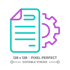 Obraz premium Document settings two color line icon. Digital record setup. Text formatting and changes. Files configuration bicolor outline symbol. Duotone linear pictogram. Isolated illustration. Editable stroke