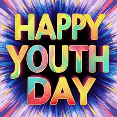 Fototapeta premium Happy Youth day 3d text effect with colorful bold typography illustration. Youth day template, banner, poster.