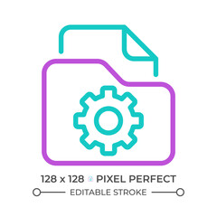 File management two color line icon. Digital files browser. Folders organization. Computer system customization bicolor outline symbol. Duotone linear pictogram. Isolated illustration. Editable stroke