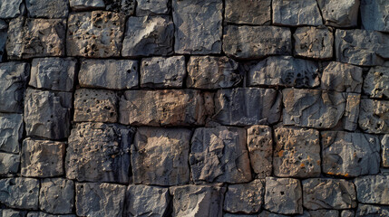 Obraz premium A wall made of stone with a few holes in it. The wall is gray and has a rough texture
