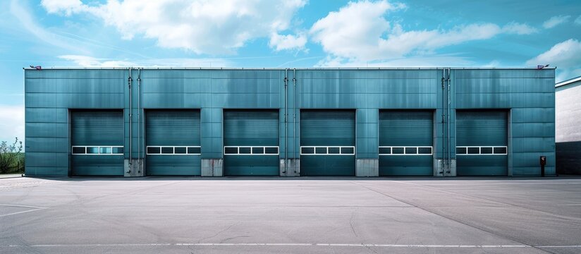 Front view of an industrial building with a clear space for text or images. Copy space image. Place for adding text and design
