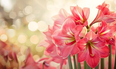 Garden with beautiful Amaryllis flowers, Generative AI