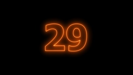 Neon digital number twenty-nine with alpha channel, neon sign illustration.