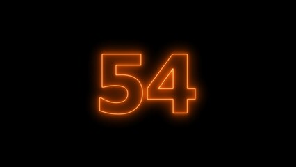 Neon digital number  fifty-four with alpha channel, neon sign illustration.