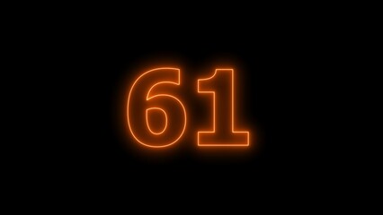 Neon digital number sixty-one with alpha channel, neon sign illustration.