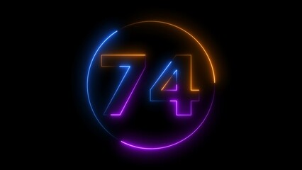 Neon digital number seventy-four with alpha channel, neon sign pink and blue color illustration.

