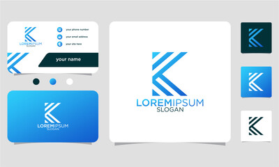  initial letter K abstract monogram with gradient colors, business card template