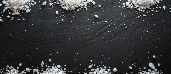 Obraz premium Salt arranged in a frame on a black background with room for a copy space image.