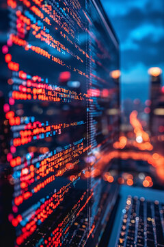 A computer screen displays a colorful array of code