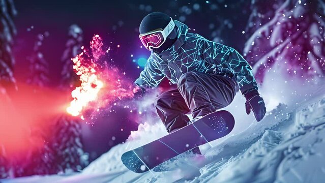 A snowboarder wearing a connected beanie that measures their speed airtime and Gforce while performing tricks in the halfpipe.