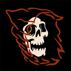 vector illustration grim reaper skull skeleton. Can be used as Logo, Brands, Mascots, tshirt, sticker,patch and Tattoo design.
