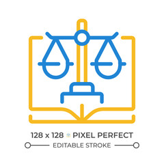 Constitutional law two color line icon. Legal government regulation. Legislative system protection bicolor outline symbol. Duotone linear pictogram. Isolated illustration. Editable stroke