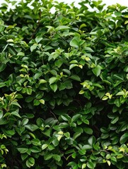 A lush green bush with leaves that are green and brown. The leaves are very thick and the bush is very dense