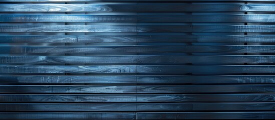Close-up image of a wooden slat wall with a textured surface under a soft blue light, ideal for adding content with copy space image.