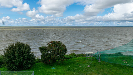 seascape, sea during a storm, splashing waves and fast moving clouds, Cape Vente near the Curonian...