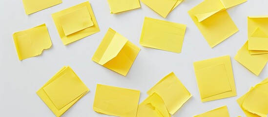 Business and energy conflict symbolism portrayed on an elegant yellow paper against a white table background, creating a conceptual copy space image.
