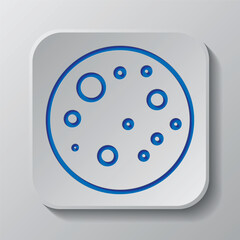 Moon simple icon. Flat design. Paper cut design. Cutted blue symbol with shadow. Gray badge button, gray background