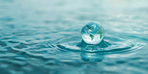 Earthshaped ball with blue water symbolizing safety and nature on Earth Day. Concept Earth Day, Nature Conservation, Environment Protection, Water Safety, Symbolic Objects