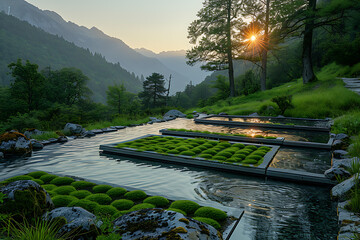 Installations with renewable energy sources, eco-friendly materials, and innovative solutions to reduce emissions