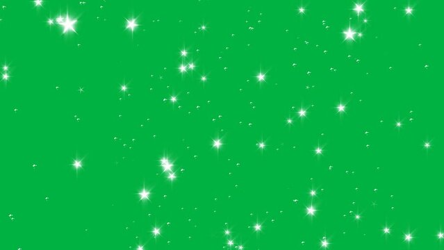 Green screen background with white stars and particle suitable for digital designs, invitations, posters, holiday greeting cards, and party decorations. Festive and versatile