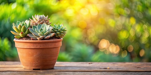 Succulent plants in a terracotta pot against a natural background, succulent, plants, pot, terracotta, natural