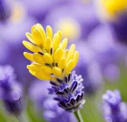 Fototapeta premium flower on blue background, yellow, spring, purple, flowers, floral, petal, blossom, beauty, garden, close-up, petals, bloom
