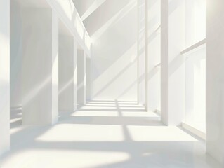 Obraz premium Minimalist architectural space with large windows and streaming sunlight, creating a bright and airy interior.