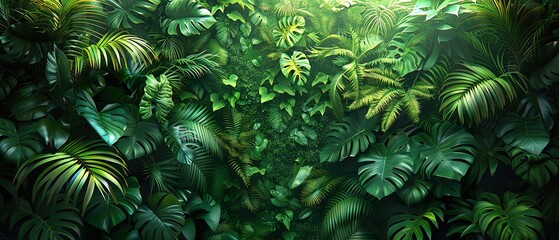 Lush Tropical Foliage with Various Green Leaves