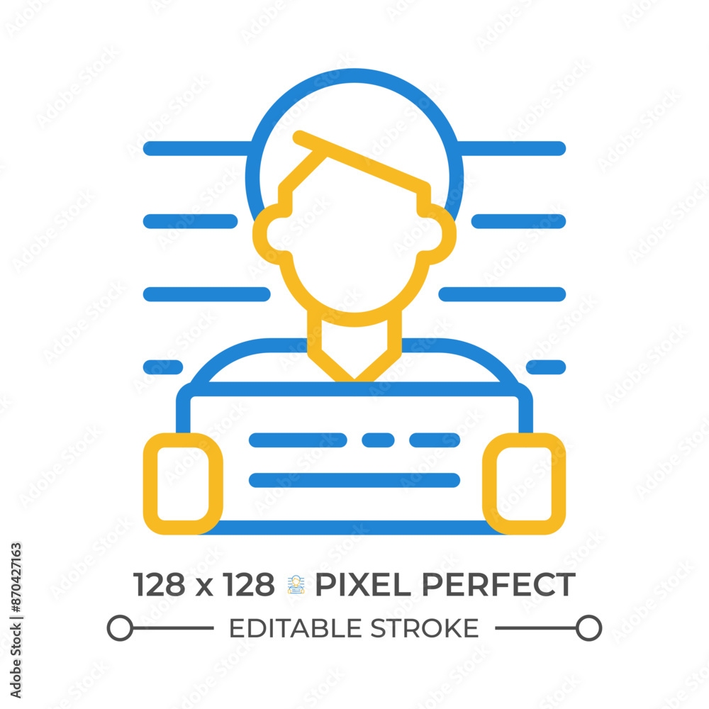 Poster Suspected two color line icon. Arrest of criminal person. Case investigation with legal laws. Judgement bicolor outline symbol. Duotone linear pictogram. Isolated illustration. Editable stroke