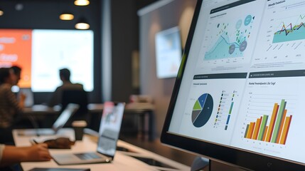 A presentation slide deck with charts and graphs, generative AI