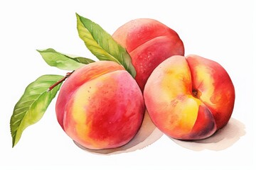 peaches in watercolor drawing isolated on white background