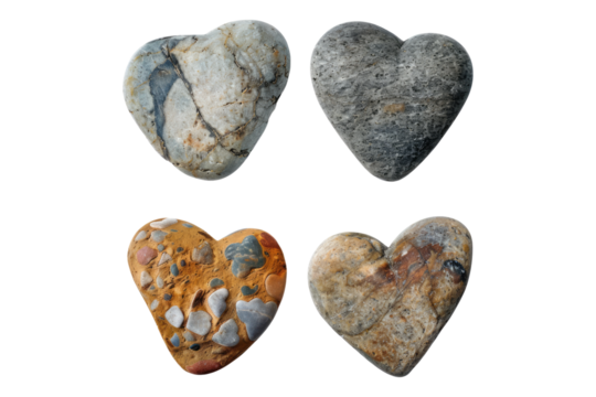 Set of heart shape rocks isolated on transparent background