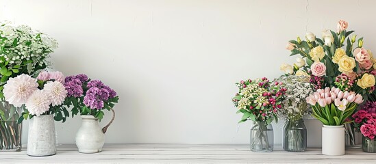 Desk with ample copy space for your decorating with fresh spring flowers.