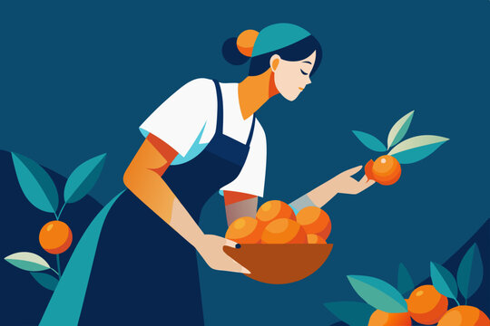 Vector image of traditional citrus fruit harvest