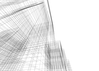 Modern architecture building vector 3d drawing