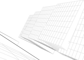 Modern architecture building vector 3d drawing