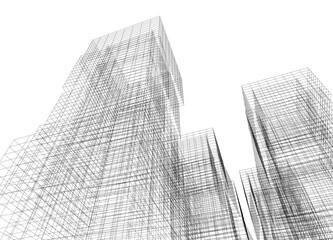 Modern architecture building vector 3d drawing
