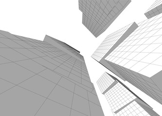 Modern architecture building vector 3d drawing